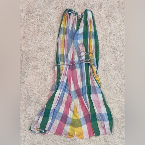 NWOT Mille Marilyn Plaid Pastel Midi Cotton Dress Pockets Resort Belt Sz S - Picture 5 of 9